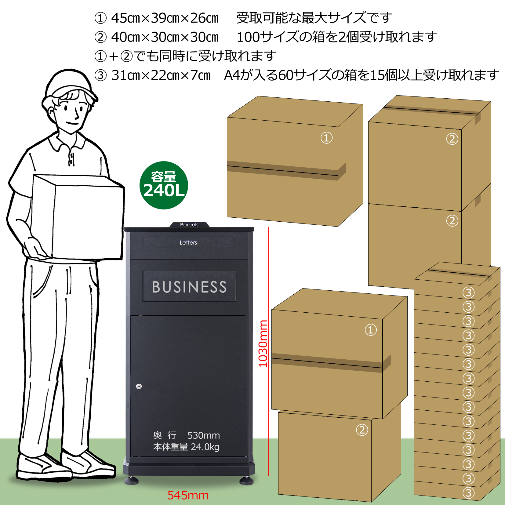 宅配ボックスP.D.Box Businessの寸法